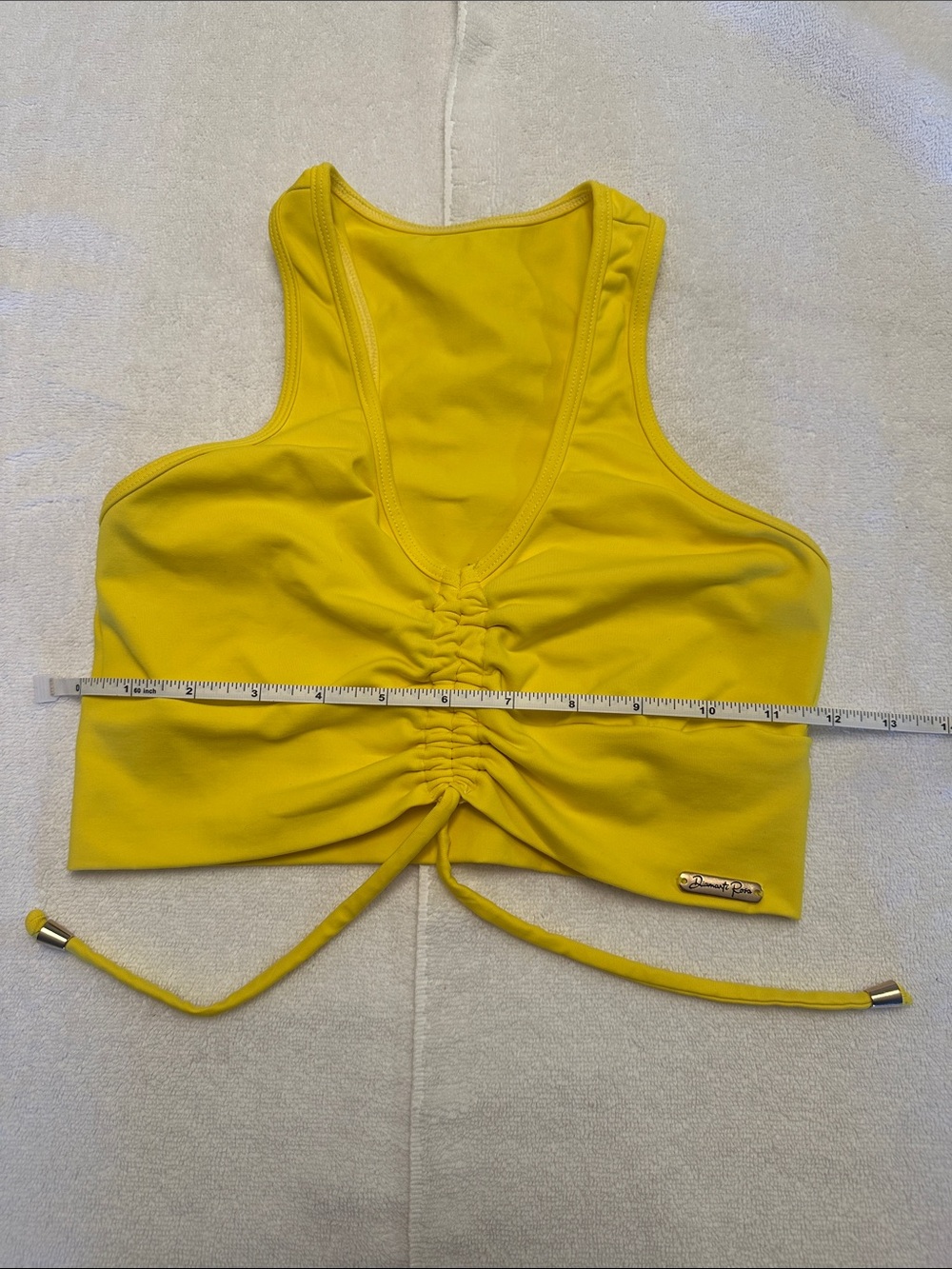 Bright Yellow Ruched Racerback Crop Top with Adjustable Tie